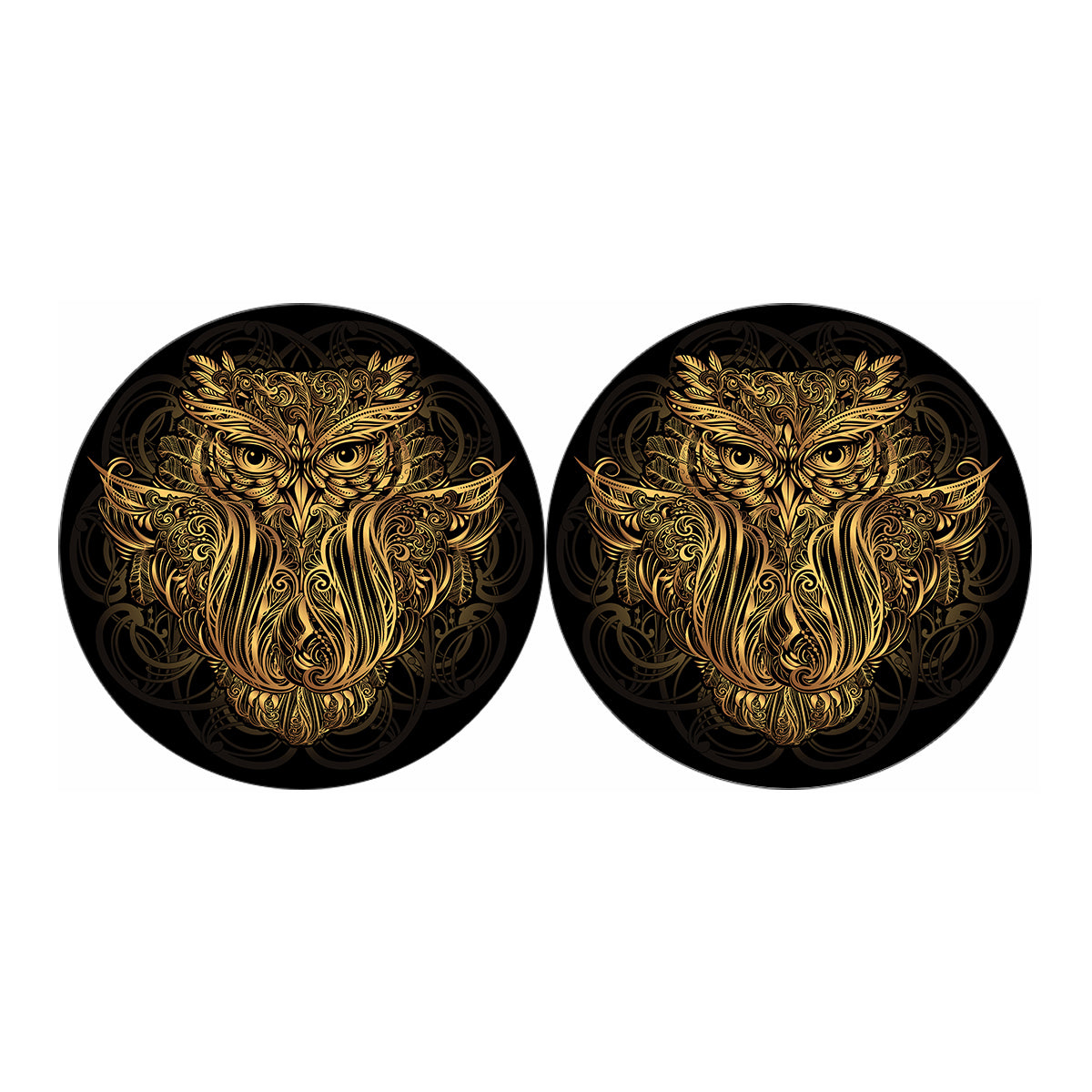 Gold Owl Spirit Print Car Coasters