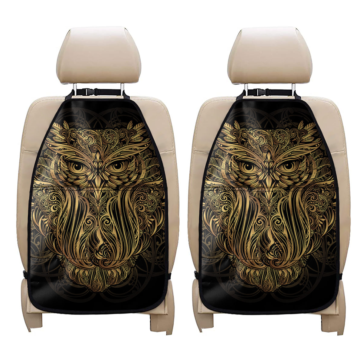 Gold Owl Spirit Print Car Seat Organizers