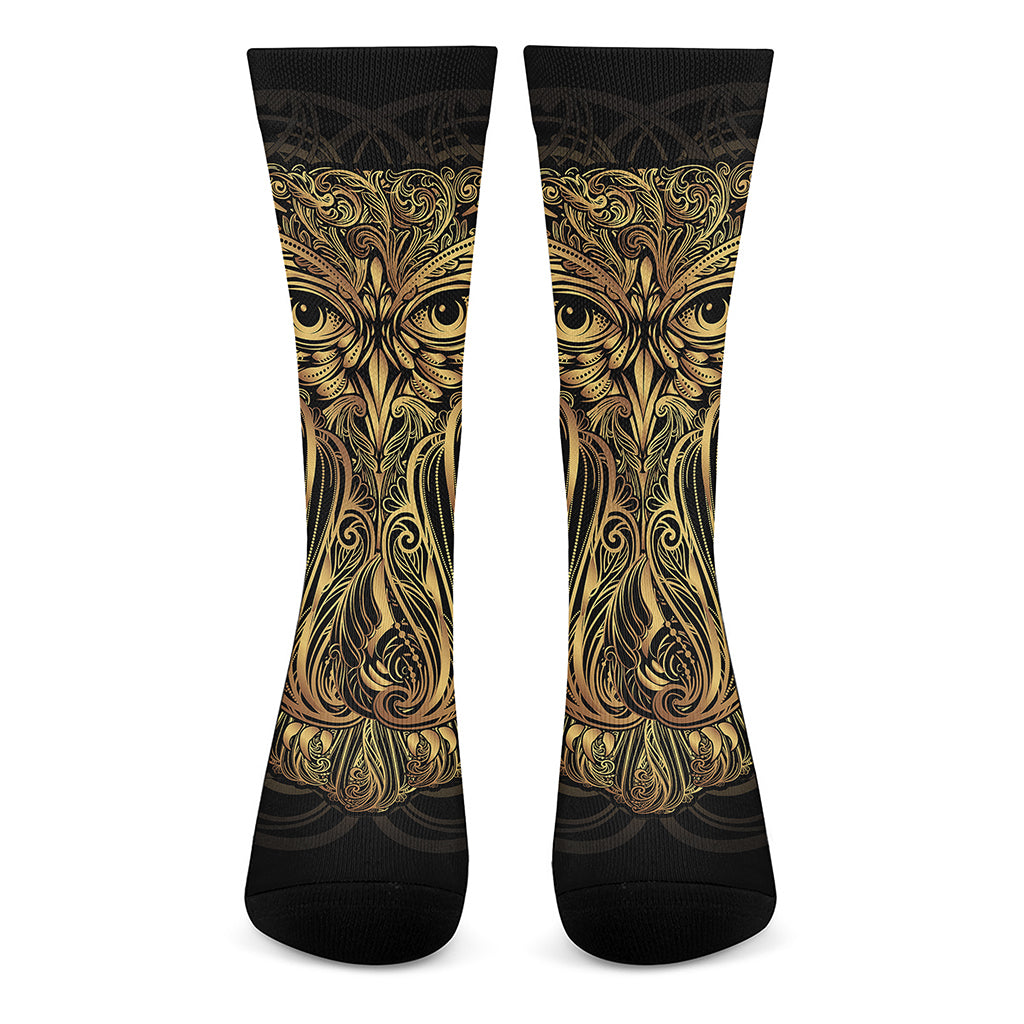 Gold Owl Spirit Print Crew Socks