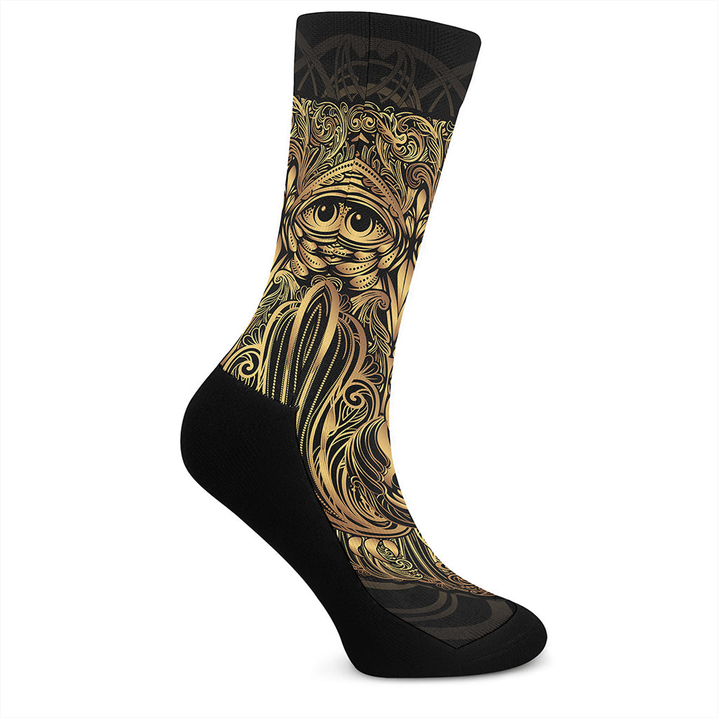 Gold Owl Spirit Print Crew Socks