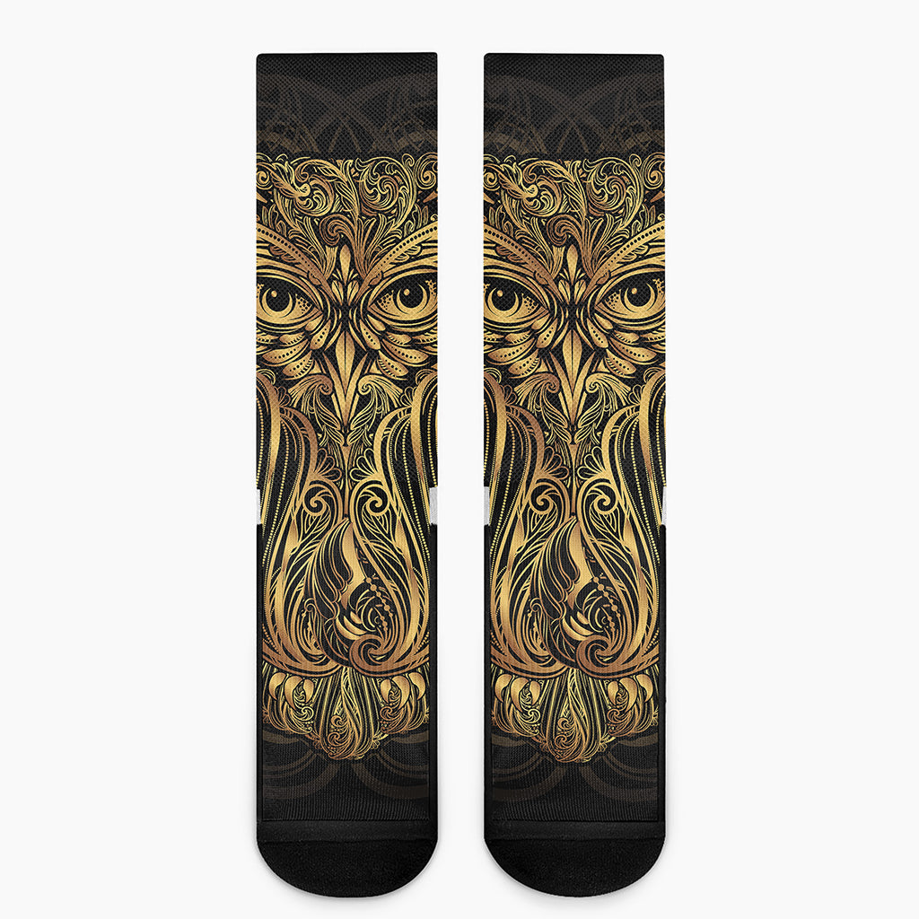 Gold Owl Spirit Print Crew Socks