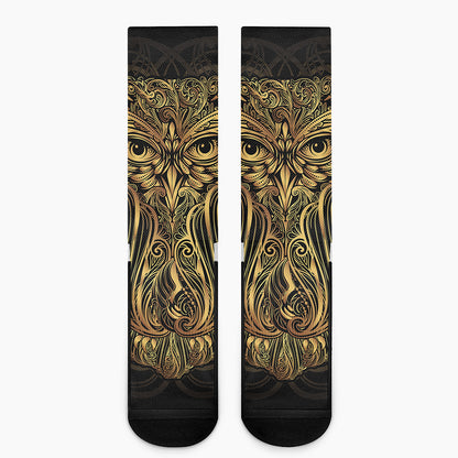 Gold Owl Spirit Print Crew Socks