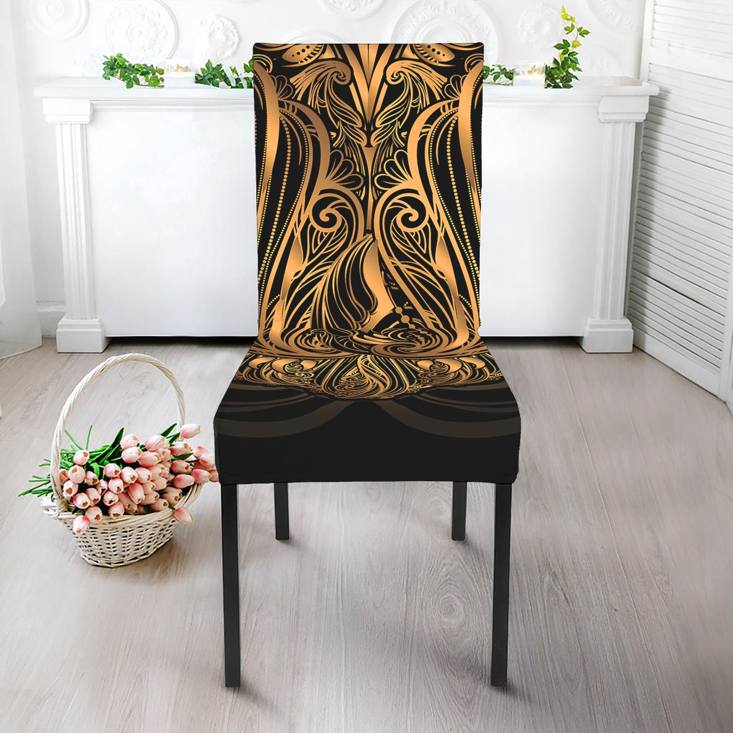 Gold Owl Spirit Print Dining Chair Slipcover