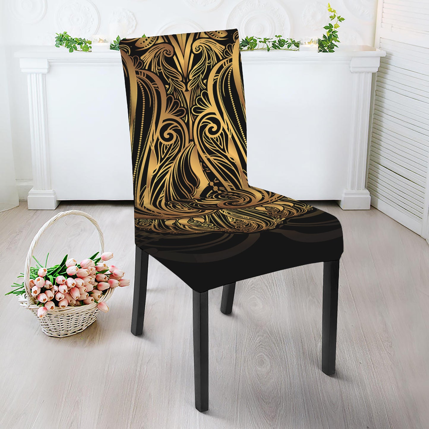 Gold Owl Spirit Print Dining Chair Slipcover