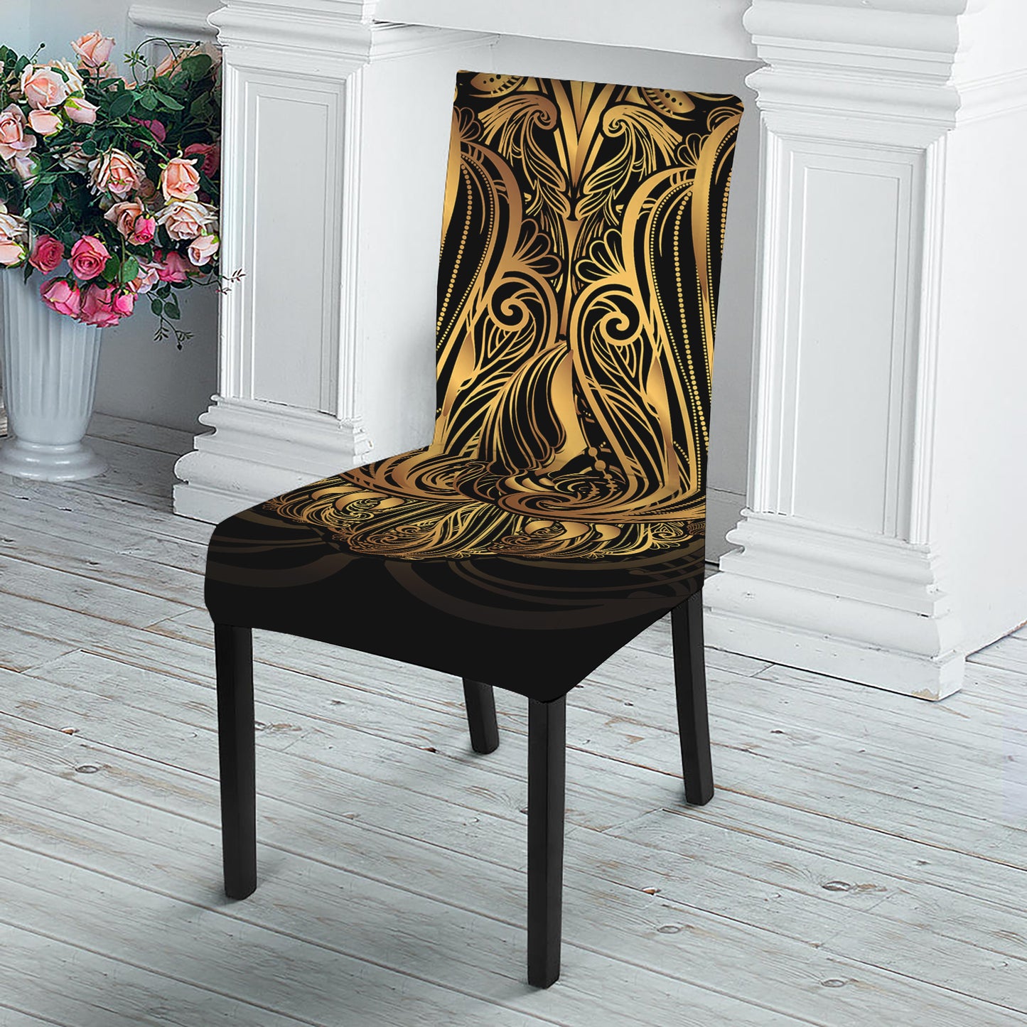 Gold Owl Spirit Print Dining Chair Slipcover