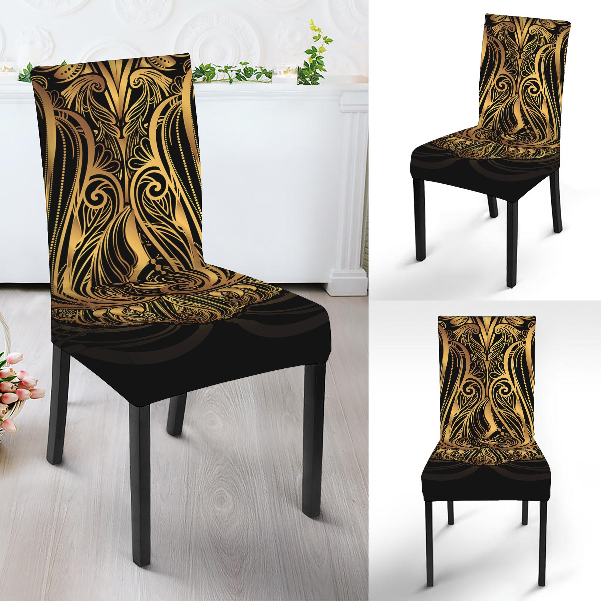 Gold Owl Spirit Print Dining Chair Slipcover