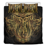 Gold Owl Spirit Print Duvet Cover Bedding Set