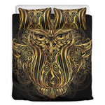 Gold Owl Spirit Print Duvet Cover Bedding Set