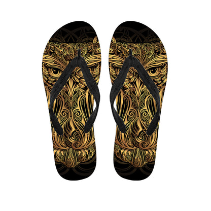 Gold Owl Spirit Print Flip Flops