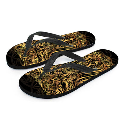 Gold Owl Spirit Print Flip Flops