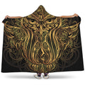 Gold Owl Spirit Print Hooded Blanket