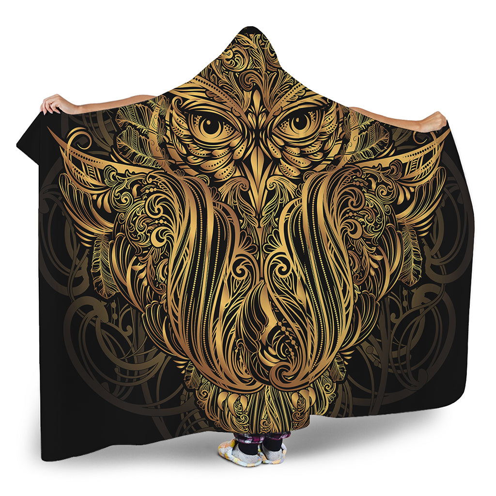 Gold Owl Spirit Print Hooded Blanket