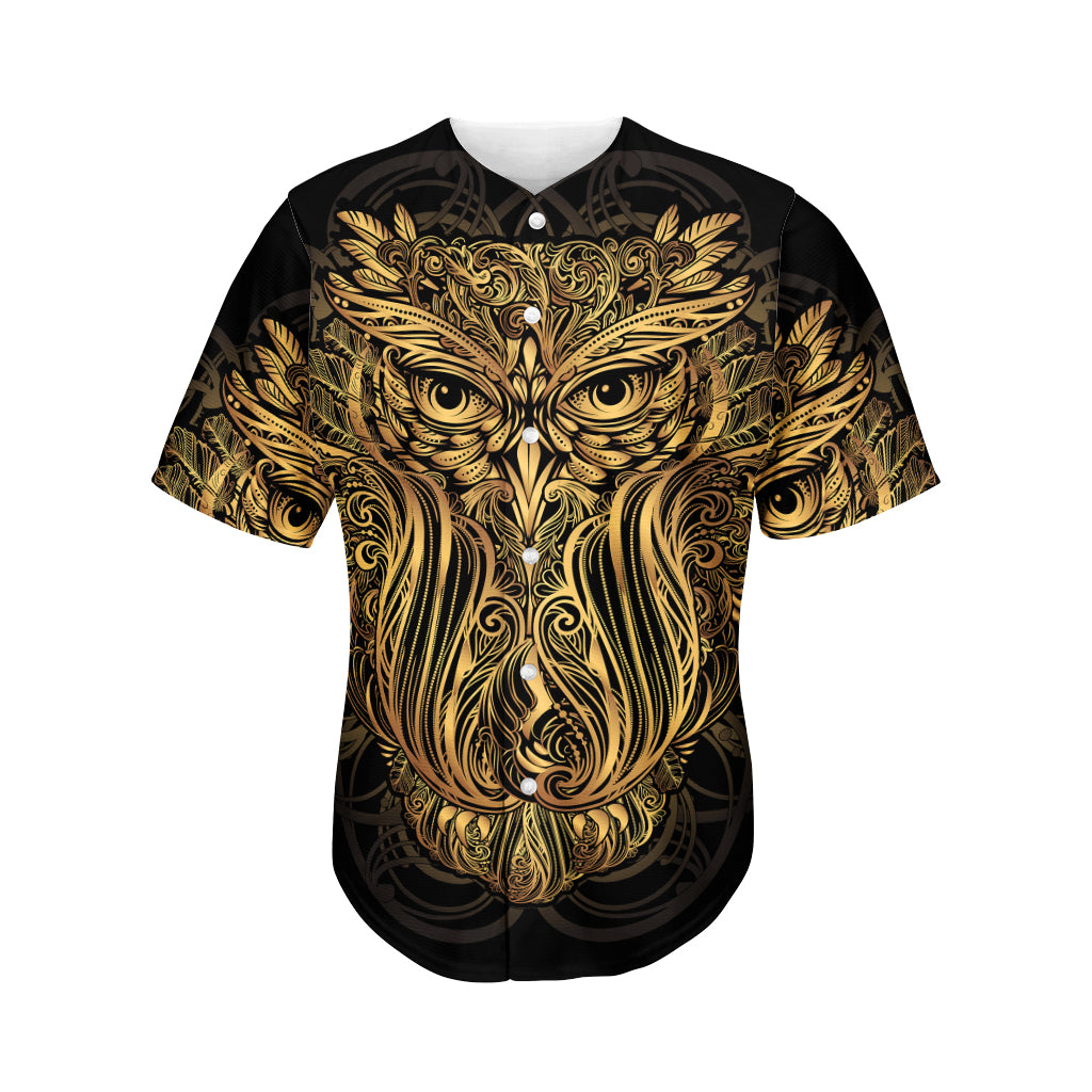 Gold Owl Spirit Print Men's Baseball Jersey