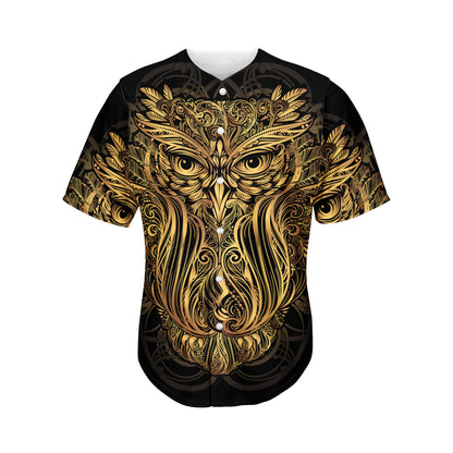 Gold Owl Spirit Print Men's Baseball Jersey