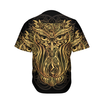 Gold Owl Spirit Print Men's Baseball Jersey