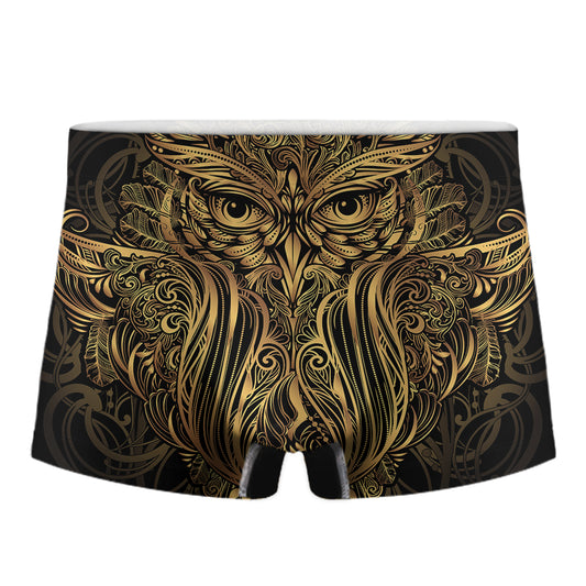 Gold Owl Spirit Print Men's Boxer Briefs