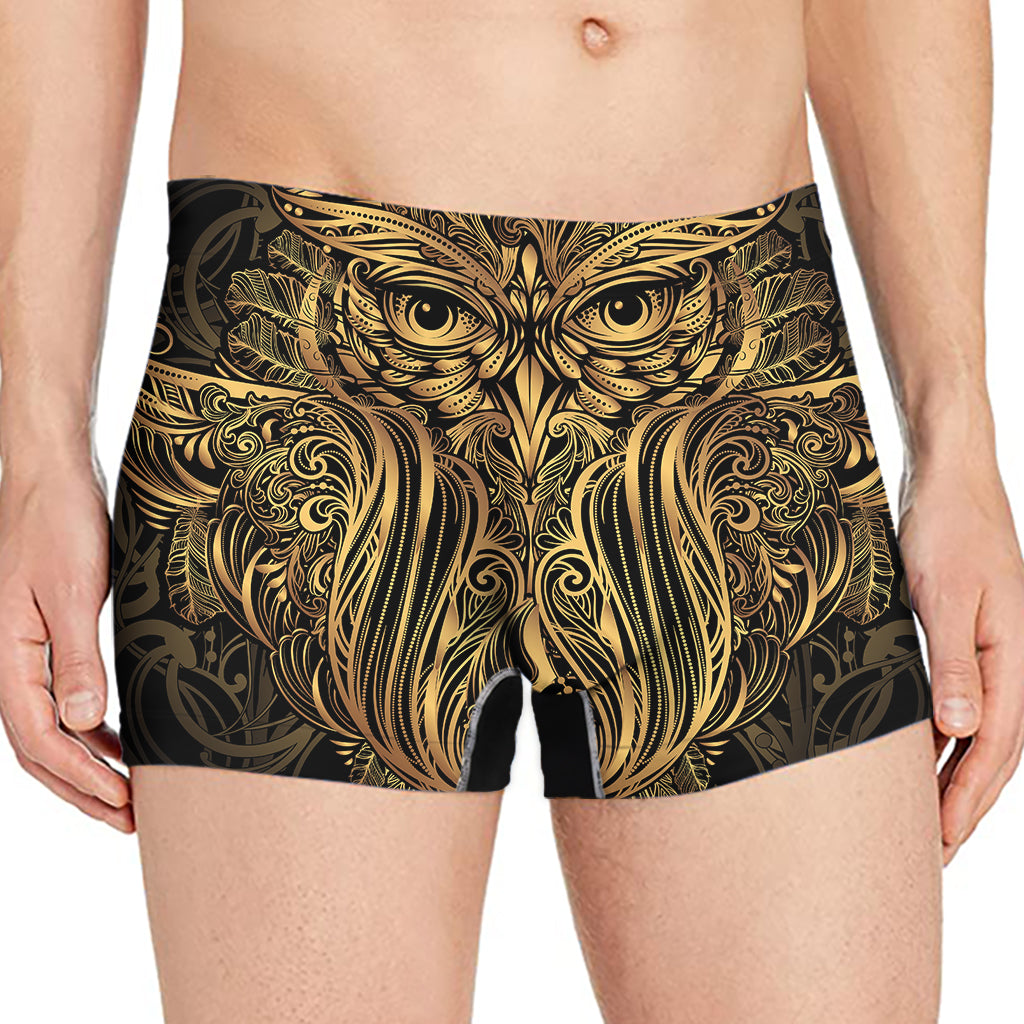 Gold Owl Spirit Print Men's Boxer Briefs