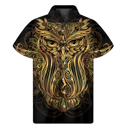 Gold Owl Spirit Print Men's Short Sleeve Shirt