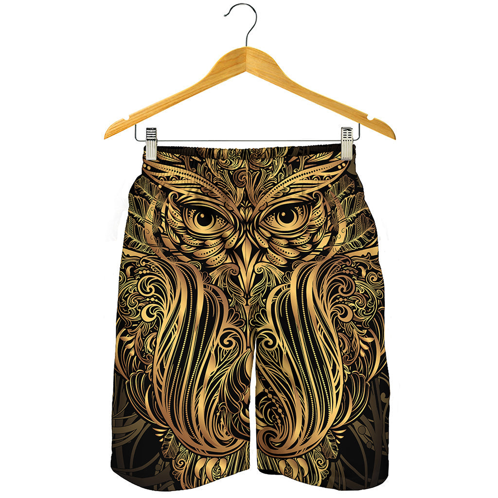 Gold Owl Spirit Print Men's Shorts