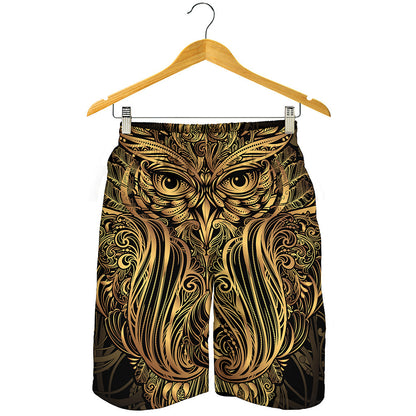 Gold Owl Spirit Print Men's Shorts