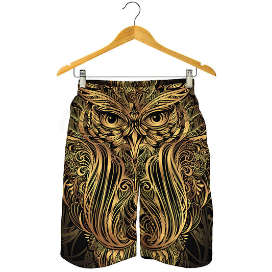 Gold Owl Spirit Print Men's Shorts