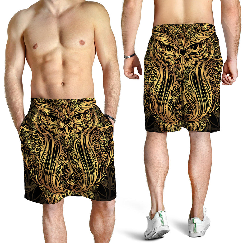 Gold Owl Spirit Print Men's Shorts