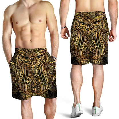 Gold Owl Spirit Print Men's Shorts