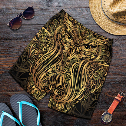 Gold Owl Spirit Print Men's Shorts