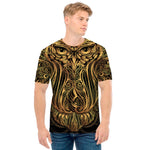 Gold Owl Spirit Print Men's T-Shirt