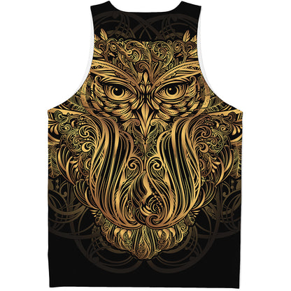 Gold Owl Spirit Print Men's Tank Top