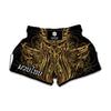 Gold Owl Spirit Print Muay Thai Boxing Shorts