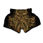 Gold Owl Spirit Print Muay Thai Boxing Shorts