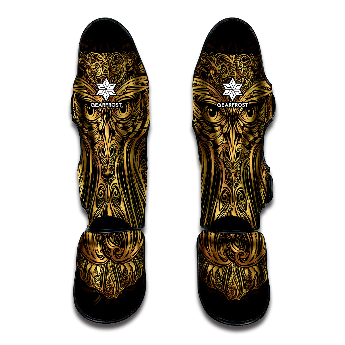 Gold Owl Spirit Print Muay Thai Shin Guard