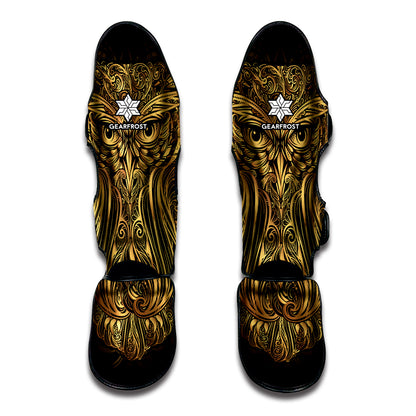 Gold Owl Spirit Print Muay Thai Shin Guard