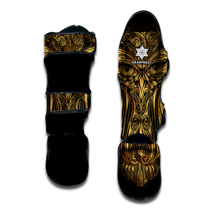 Gold Owl Spirit Print Muay Thai Shin Guard
