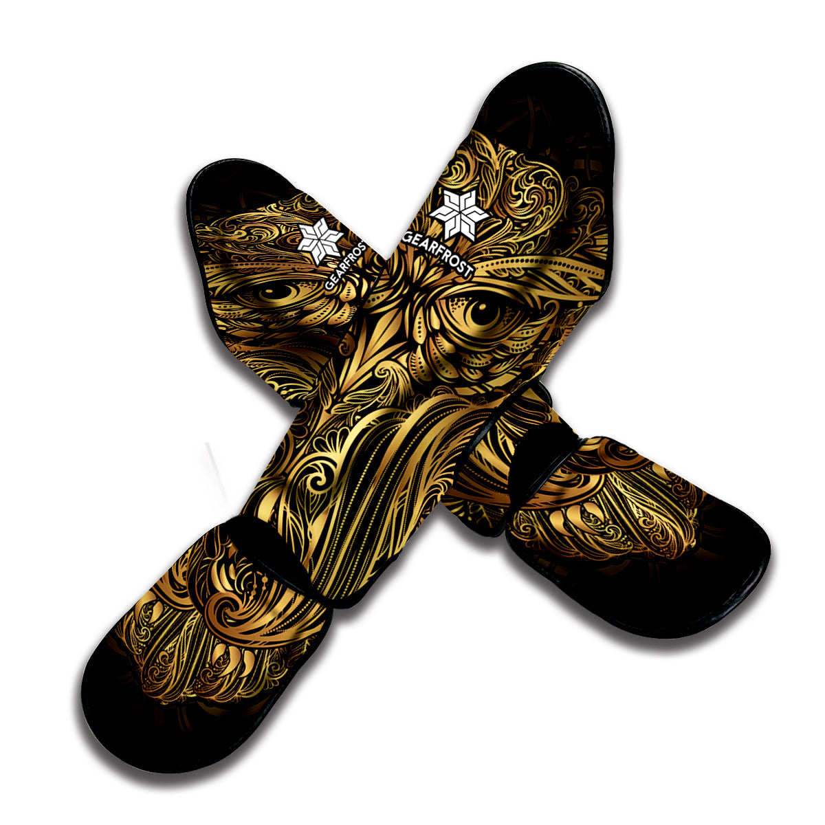 Gold Owl Spirit Print Muay Thai Shin Guard