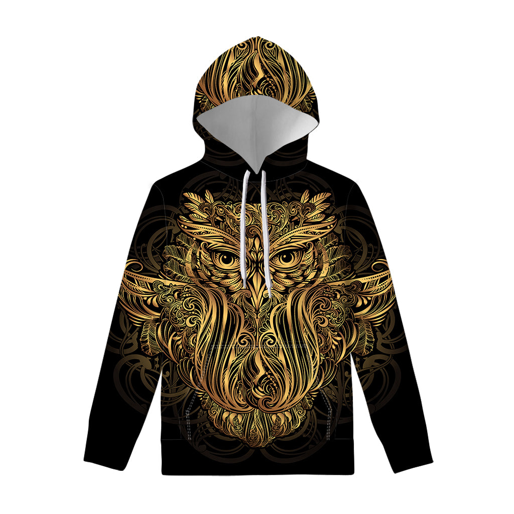 Gold Owl Spirit Print Pullover Hoodie