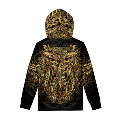 Gold Owl Spirit Print Pullover Hoodie