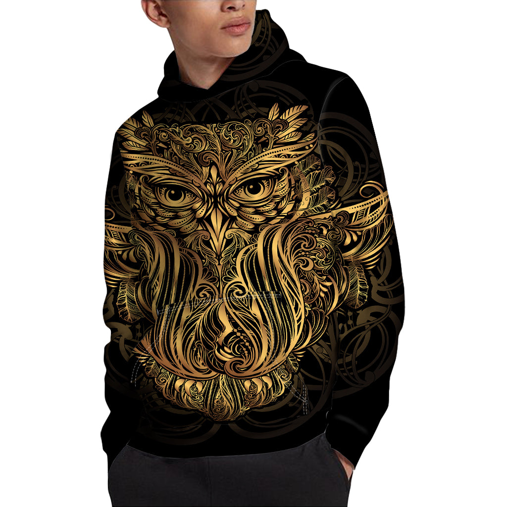 Gold Owl Spirit Print Pullover Hoodie