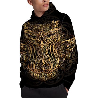Gold Owl Spirit Print Pullover Hoodie