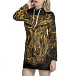 Gold Owl Spirit Print Pullover Hoodie Dress