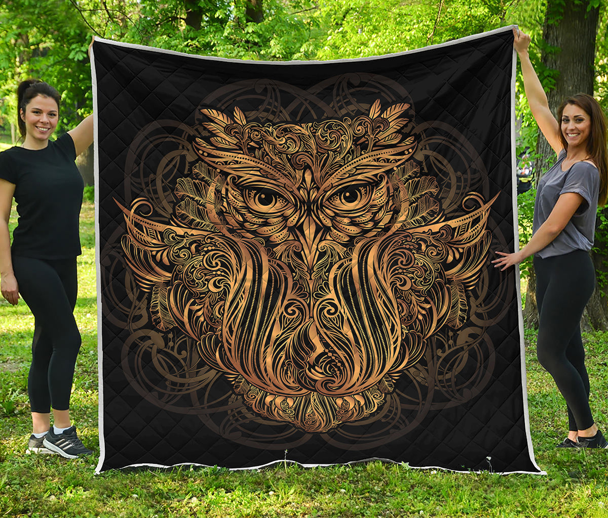 Gold Owl Spirit Print Quilt