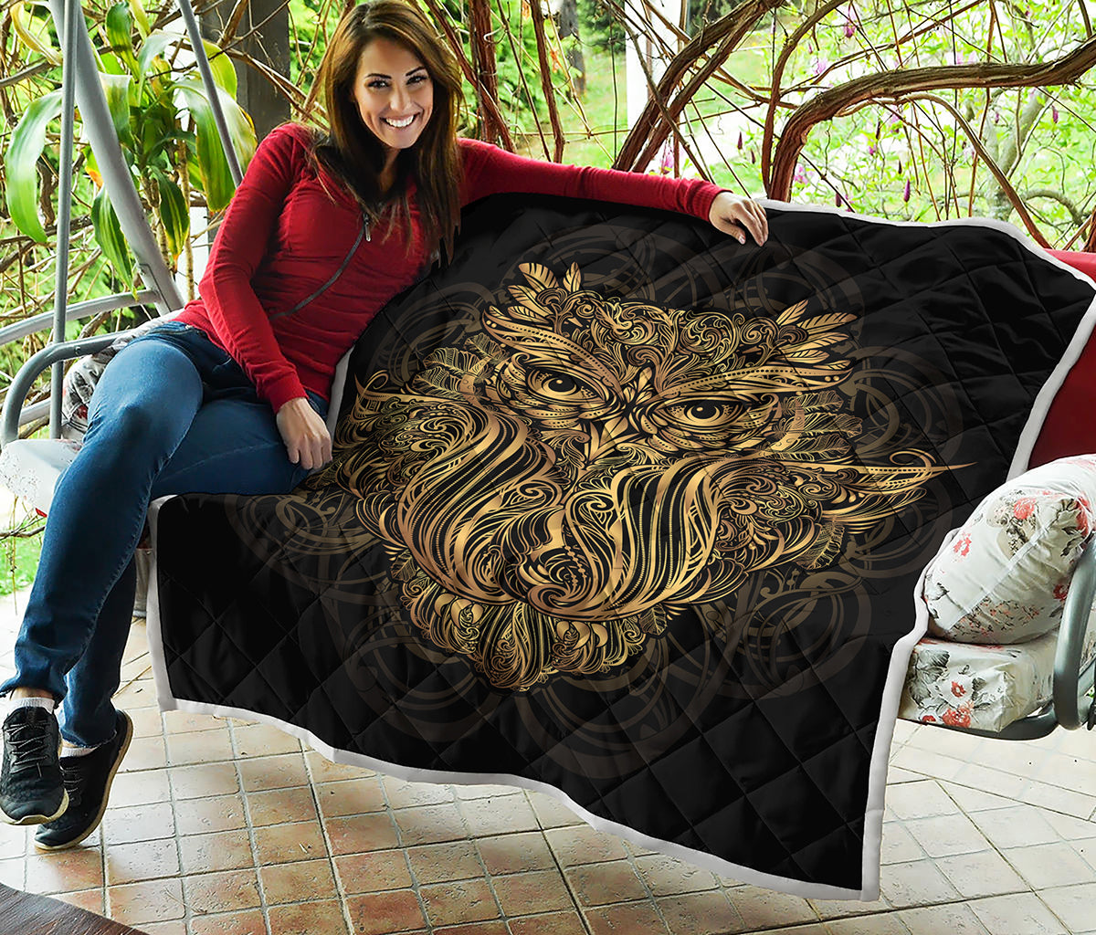 Gold Owl Spirit Print Quilt