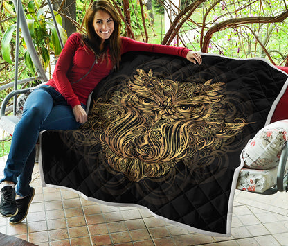 Gold Owl Spirit Print Quilt