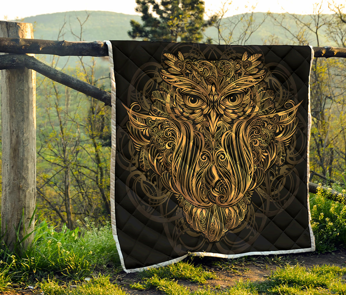 Gold Owl Spirit Print Quilt