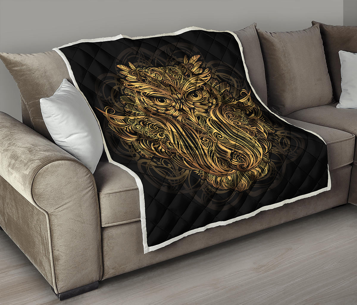 Gold Owl Spirit Print Quilt