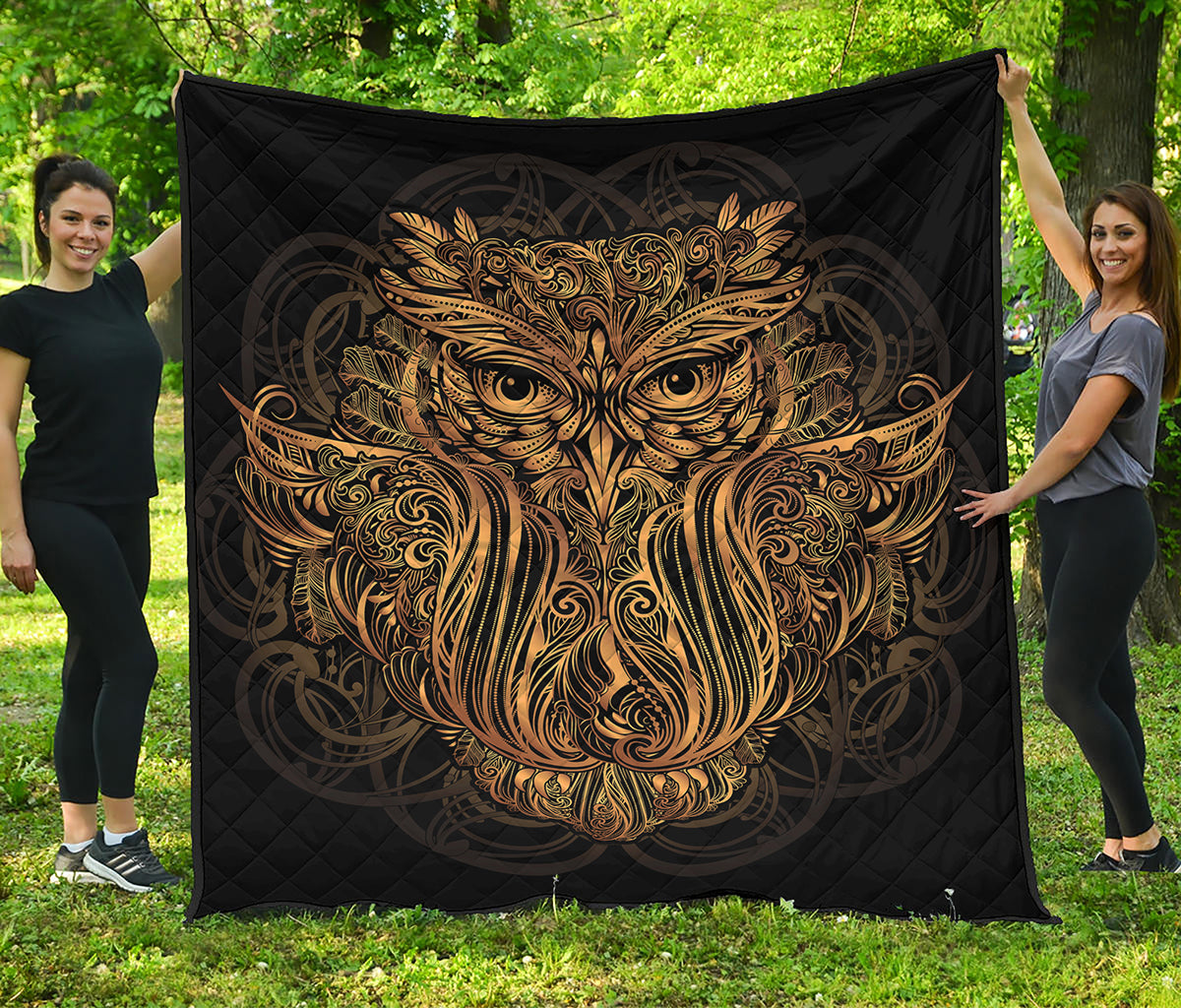 Gold Owl Spirit Print Quilt