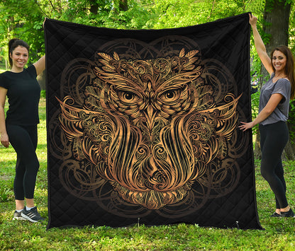 Gold Owl Spirit Print Quilt