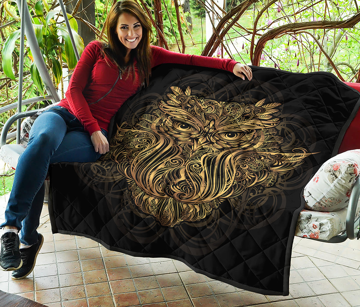 Gold Owl Spirit Print Quilt