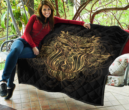 Gold Owl Spirit Print Quilt